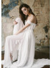 Off Shoulder Ivory Chiffon Lace Slit Bohemian Wedding Dress